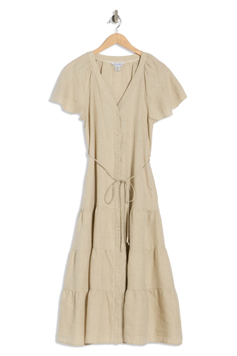 Coastalina Linen Tiered Shirtdress, Alternate, color, NATURAL