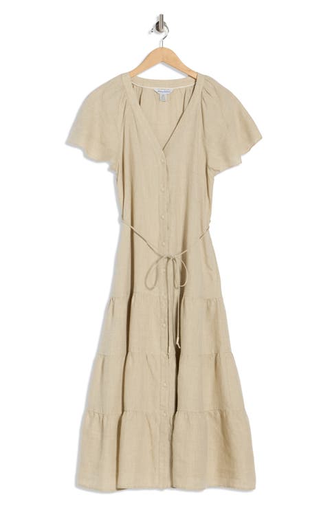 Coastalina Linen Tiered Shirtdress
