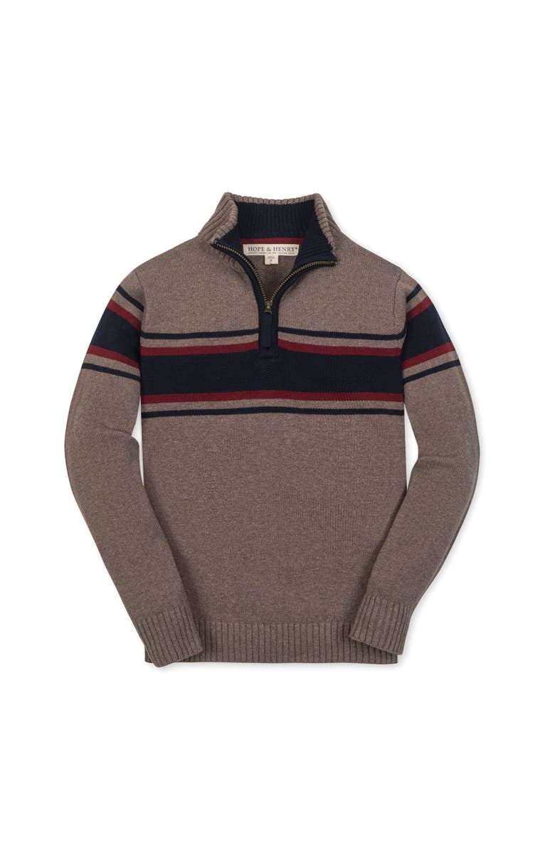 Hope & Henry Kids' Organic Long Sleeve Half Zip Sweater with Engineered Stripe, Main, color, Taupe Heather Chest Stripe