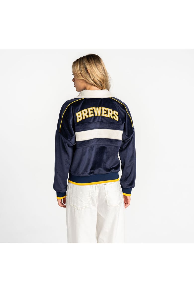 Women's The Wild Collective  Navy Milwaukee Brewers Velvet Cord Full-Zip Jacket, Alternate, color, Navy