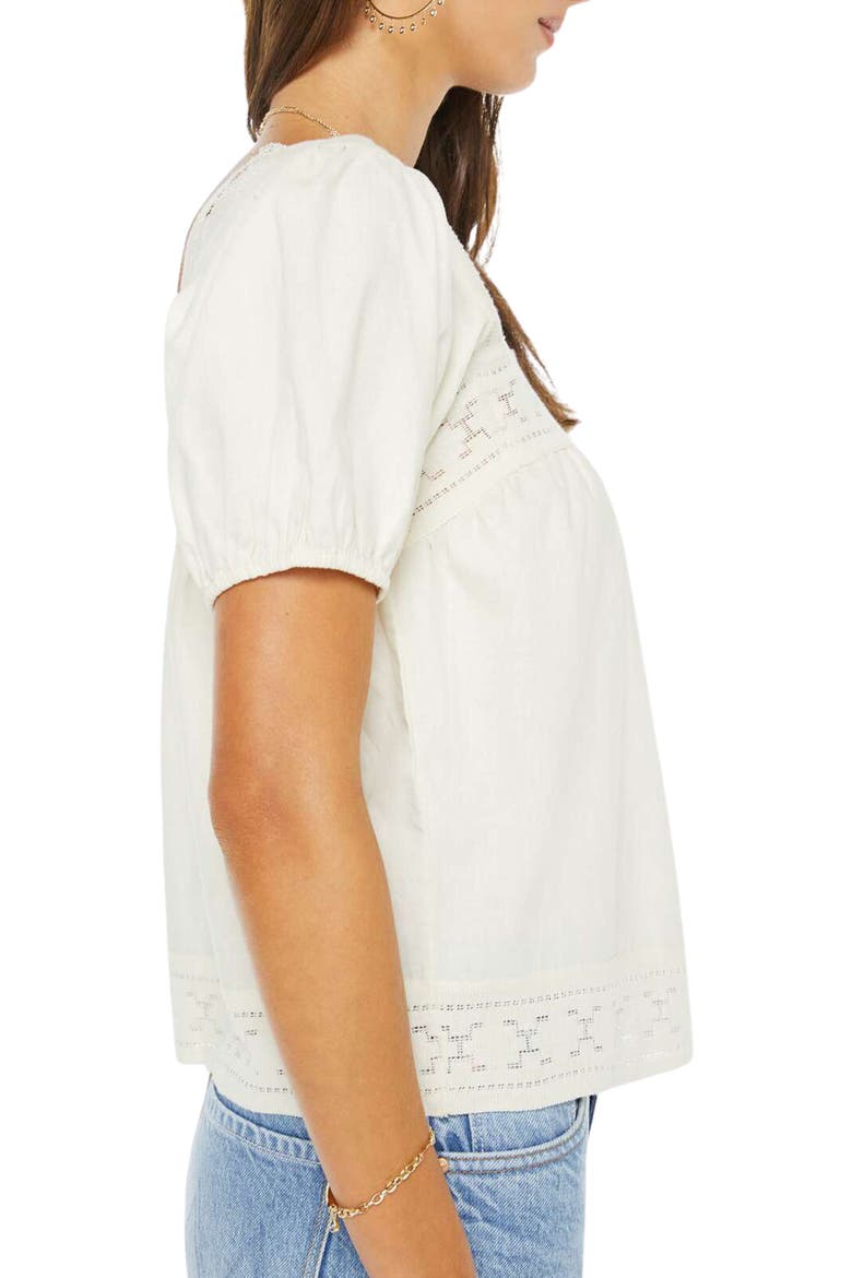The Memory Lane Embroidered Trim Puff Sleeve Top, Alternate, color, EARLY BIRD