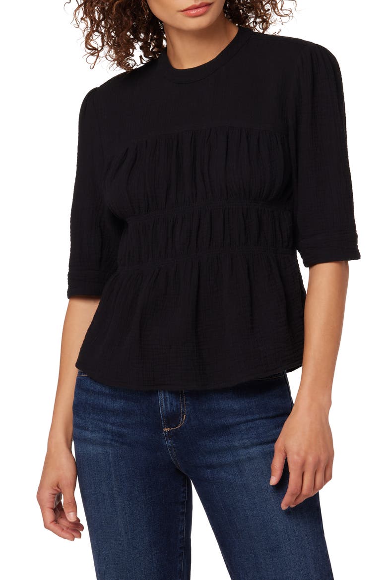 Shira Puff Sleeve Cotton Top, Main, color, JET BLACK