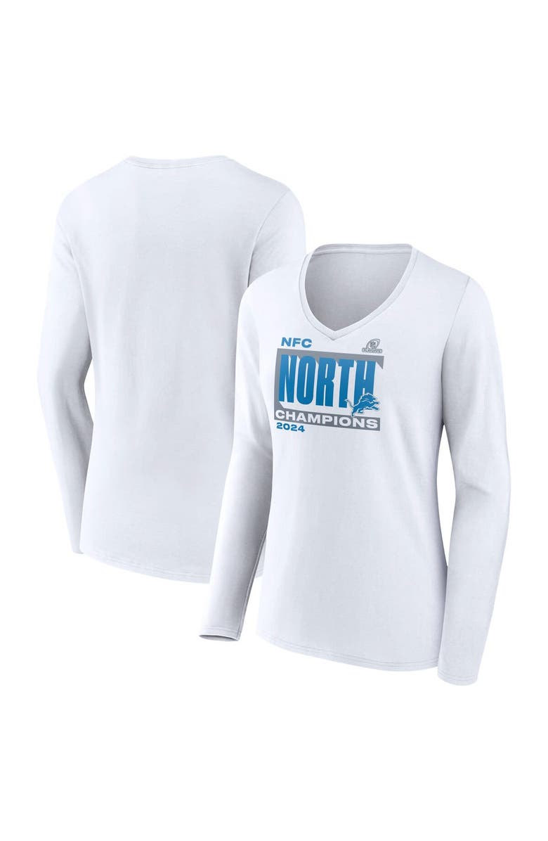 FANATICS Women's Fanatics White Detroit Lions 2024 NFC North Division Champions Conquer Long Sleeve V-Neck T-Shirt, Alternate, color, 