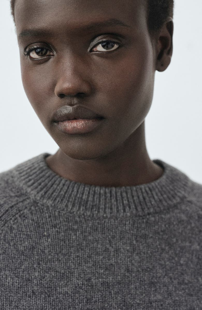 MANGO Selection Crewneck Raglan Sleeve Sweater, Alternate, color, Medium Heather Grey