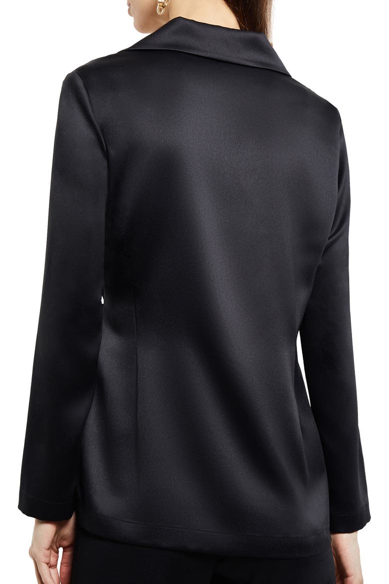 Side Tie Satin Blazer, Alternate, color, BLACK
