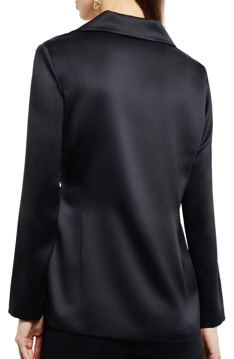 Misook Side Tie Satin Blazer, Alternate, color, Black