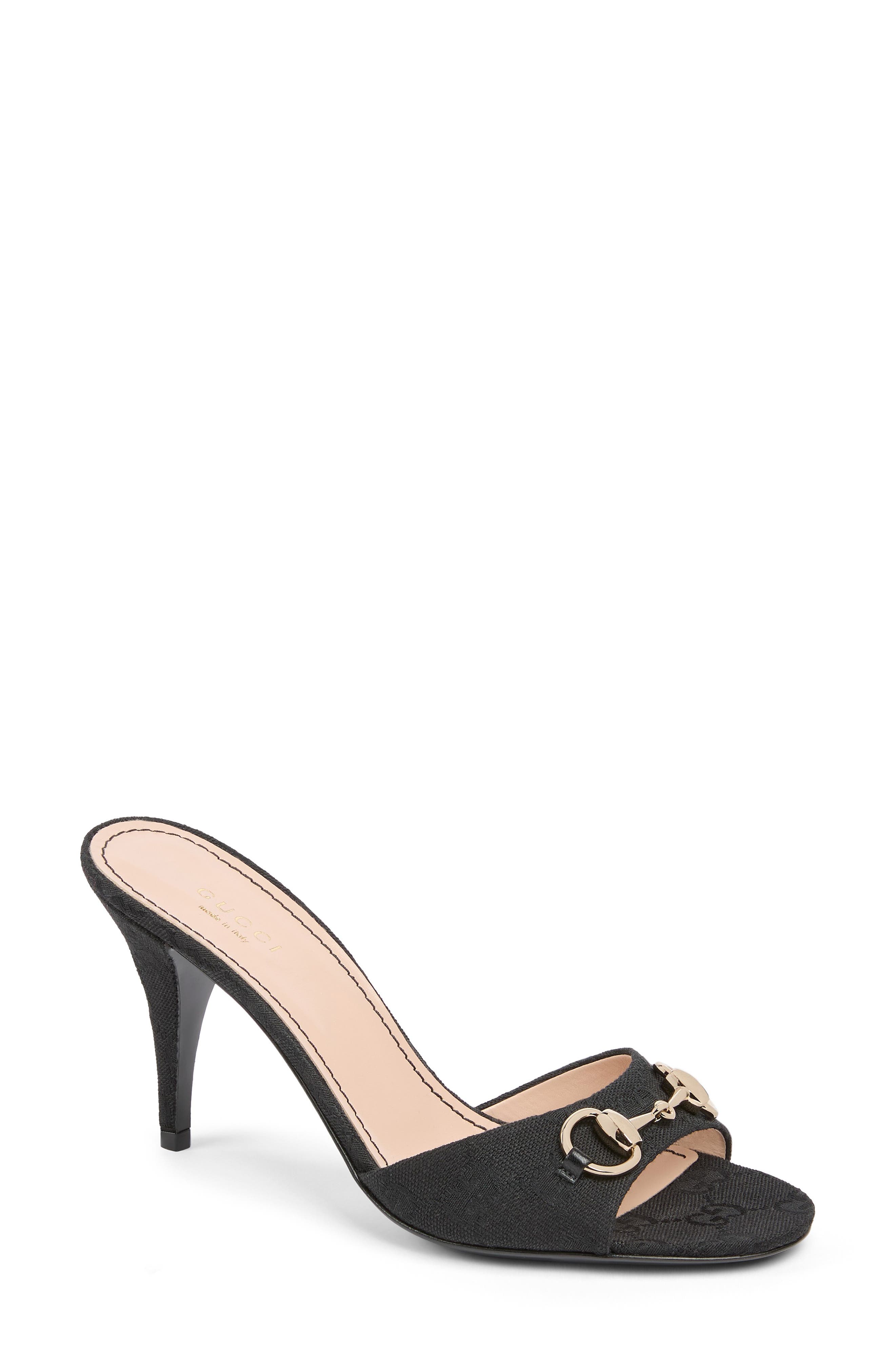 Gucci Erin Horsebit Slide Sandal, Main, color, Black