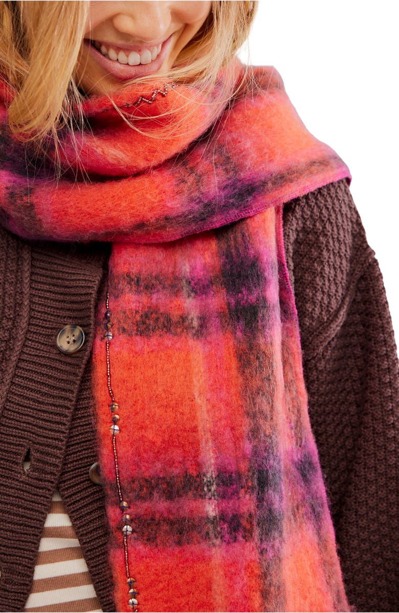 Free People Highland Plaid Skinny Scarf, Alternate, color, Pink Combo