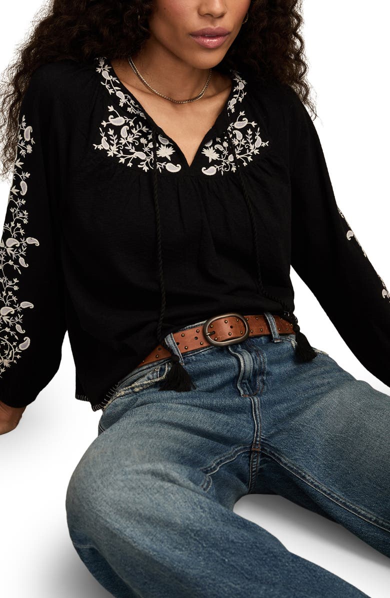 Lucky Brand Embroidered Peasant Top, Alternate, color, Caviar