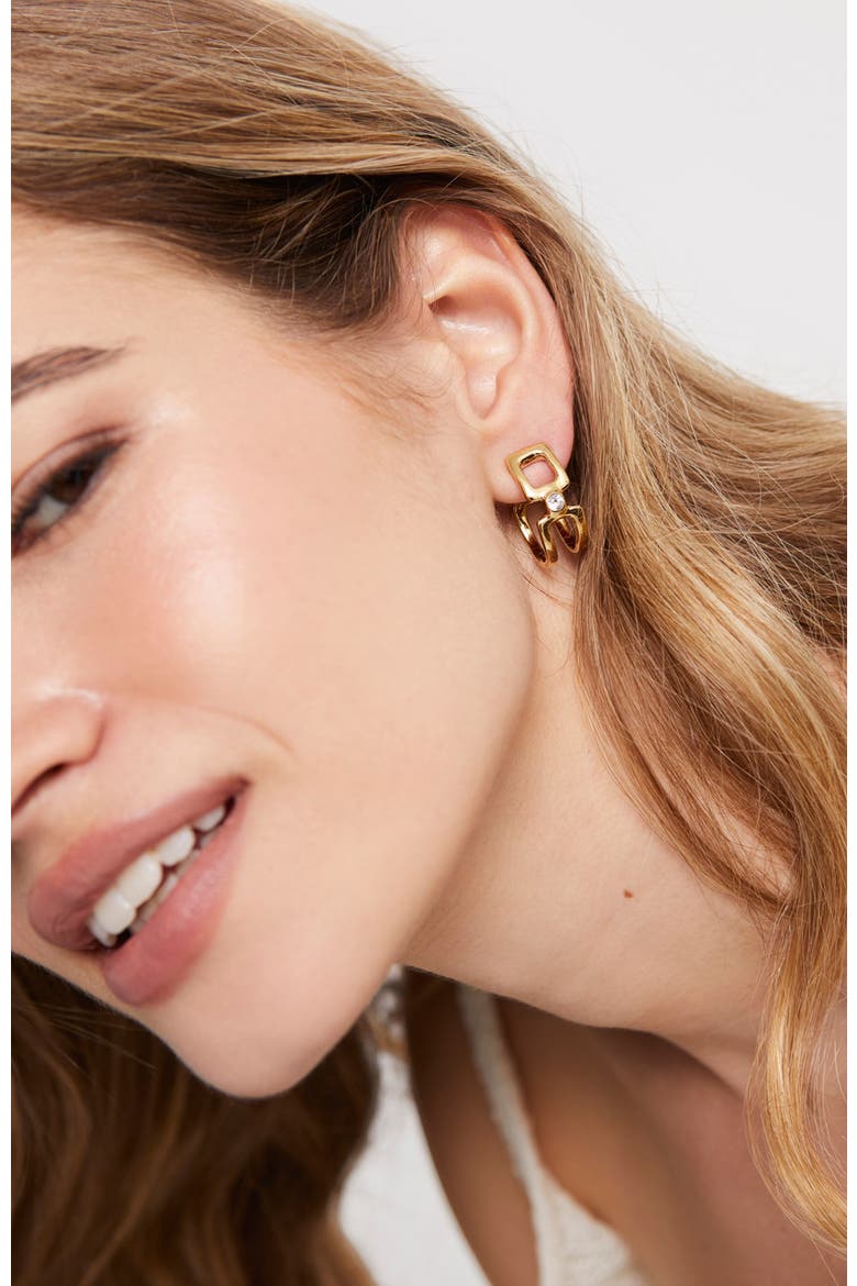 Double Hoop Topaz Earrings, Alternate, color, Gold