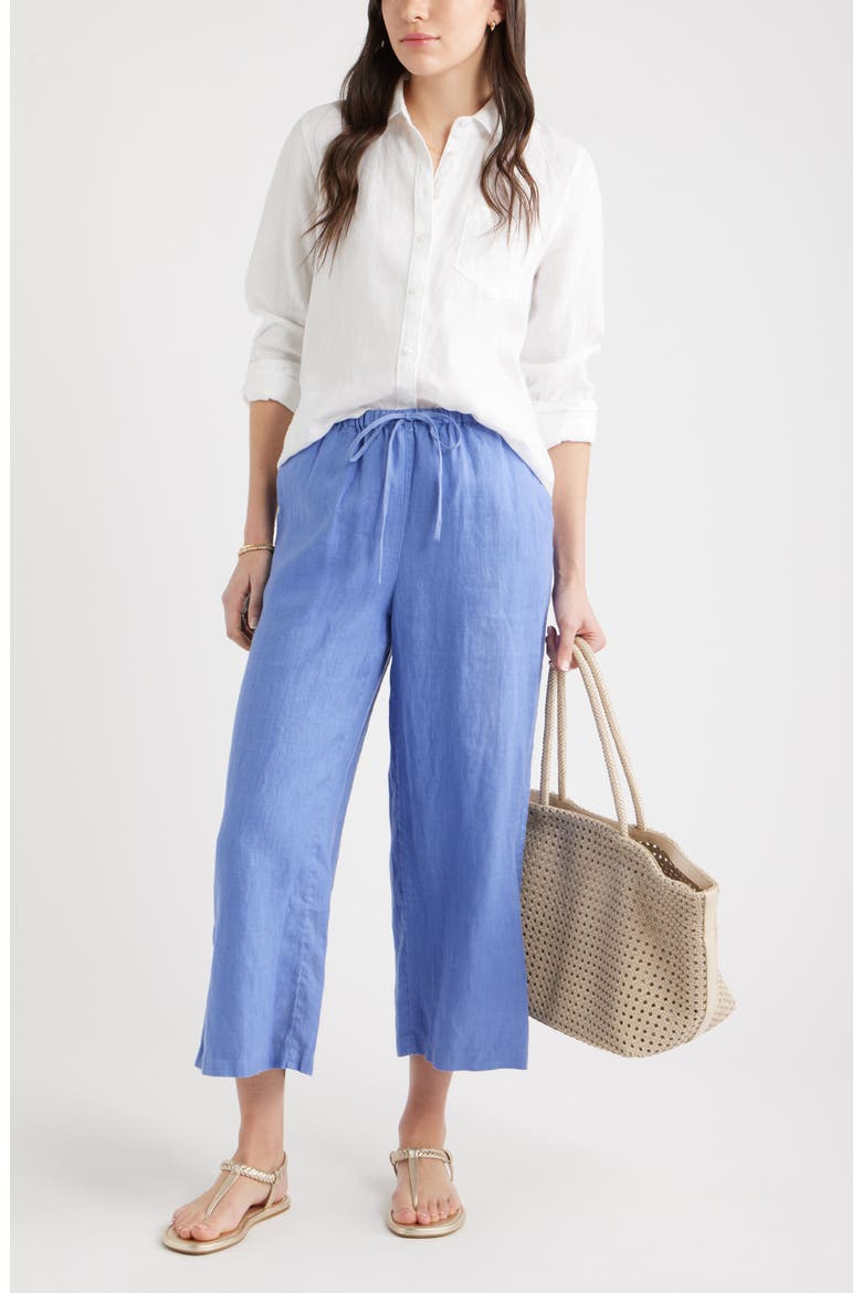Wide Leg Crop Linen Pants, Alternate, color, BLUE DENIM