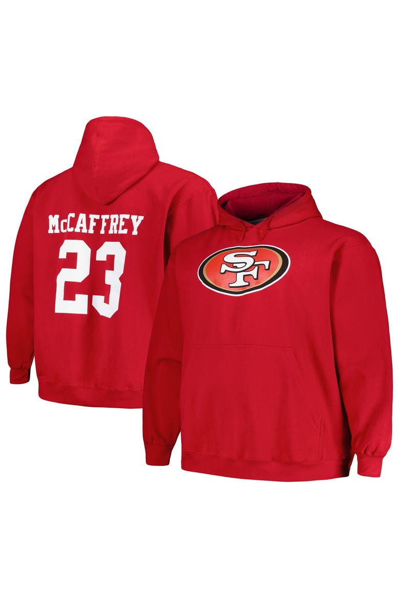 Men's Fanatics Branded Christian McCaffrey Scarlet San Francisco 49ers Big & Tall Fleece Name & Number Pullover Hoodie, Main, color, Scarlet