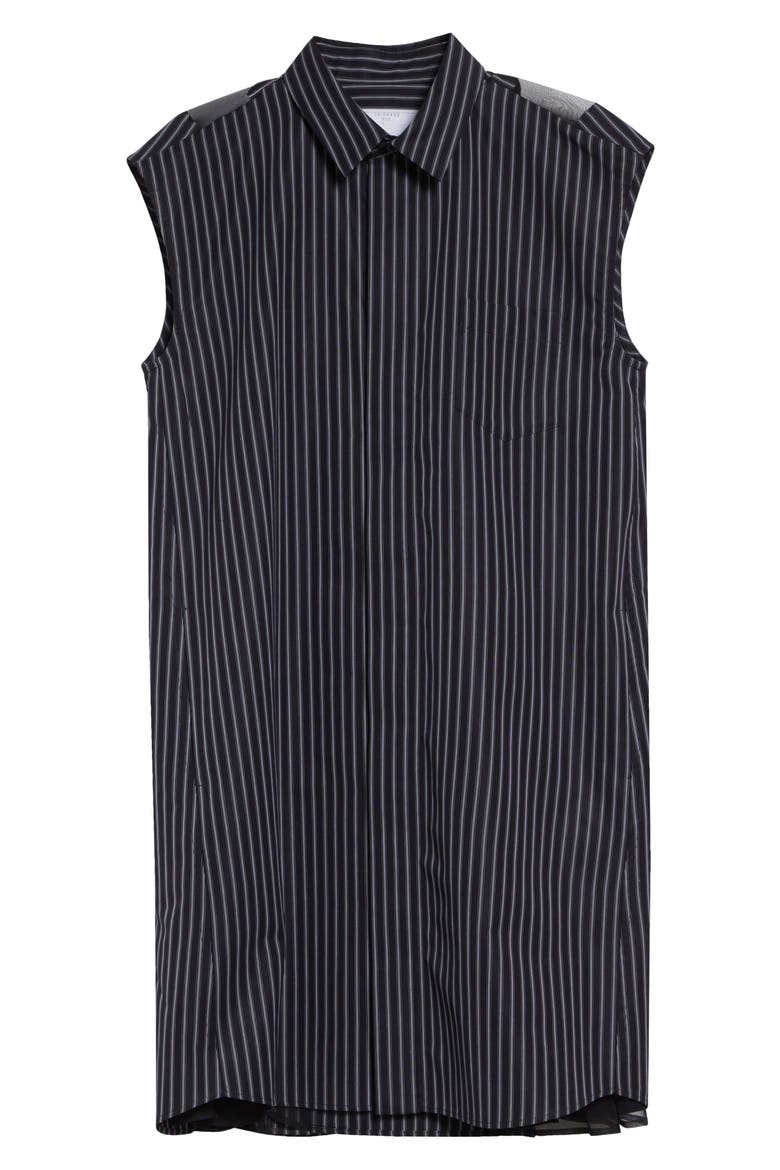 Stripe Cap Sleeve Poplin & Chiffon Shirtdress, Alternate, color, NAVY STRIPE