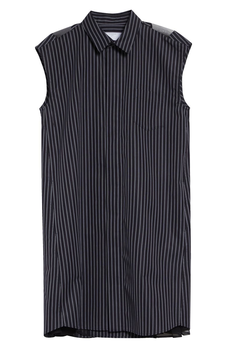 Sacai Stripe Cap Sleeve Poplin & Chiffon Shirtdress, Alternate, color, Navy Stripe