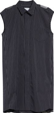 Sacai Stripe Cap Sleeve Poplin & Chiffon Shirtdress