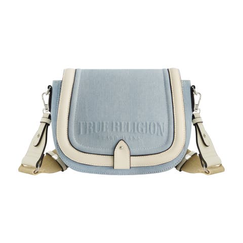 Distressed Logo Denim Saddle Bag