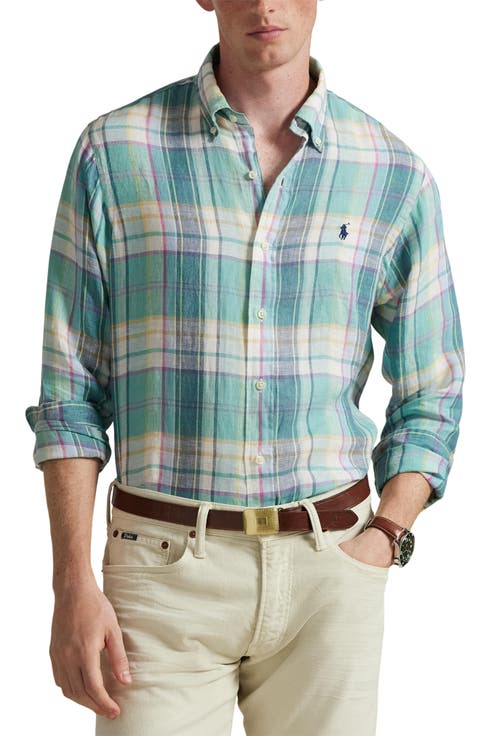 Classic Fit Plaid Linen Button-Down Shirt