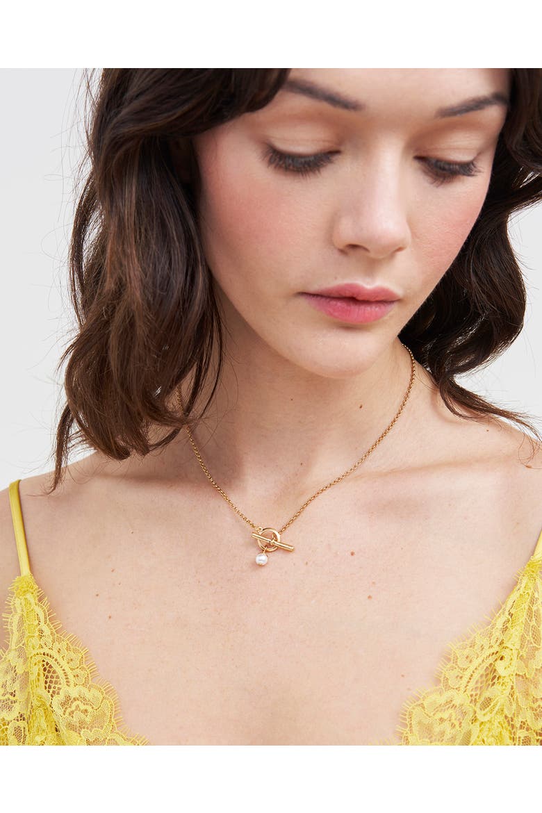 Pearl Toggle Charm Necklace, Alternate, color, Gold