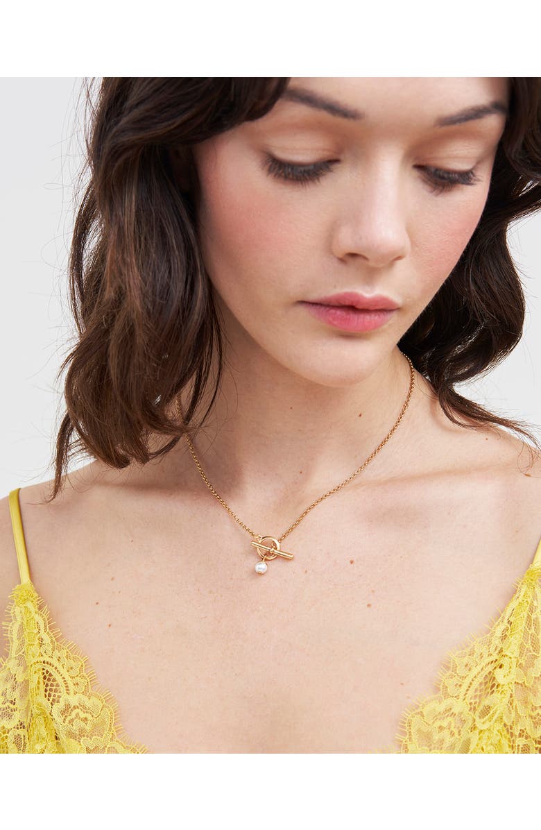 Fable England Pearl Toggle Charm Necklace, Alternate, color, Gold