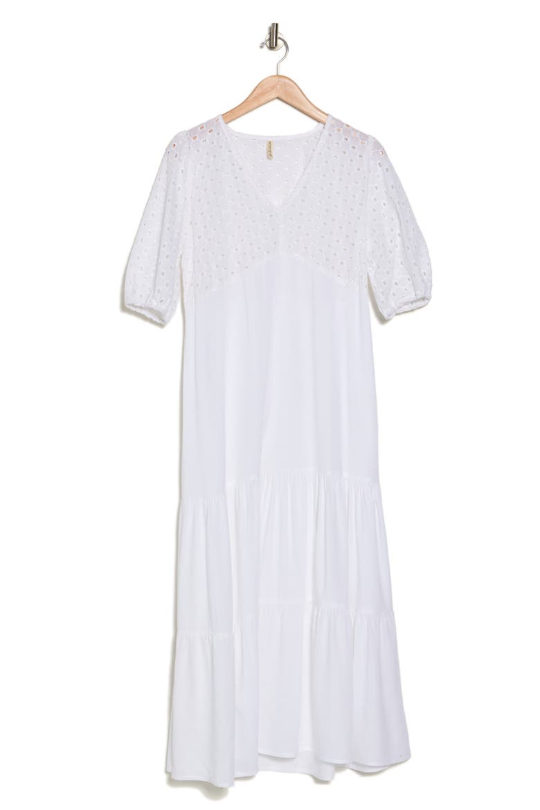 Tiered Short Sleeve Maxi Dress, Alternate, color, WHITE