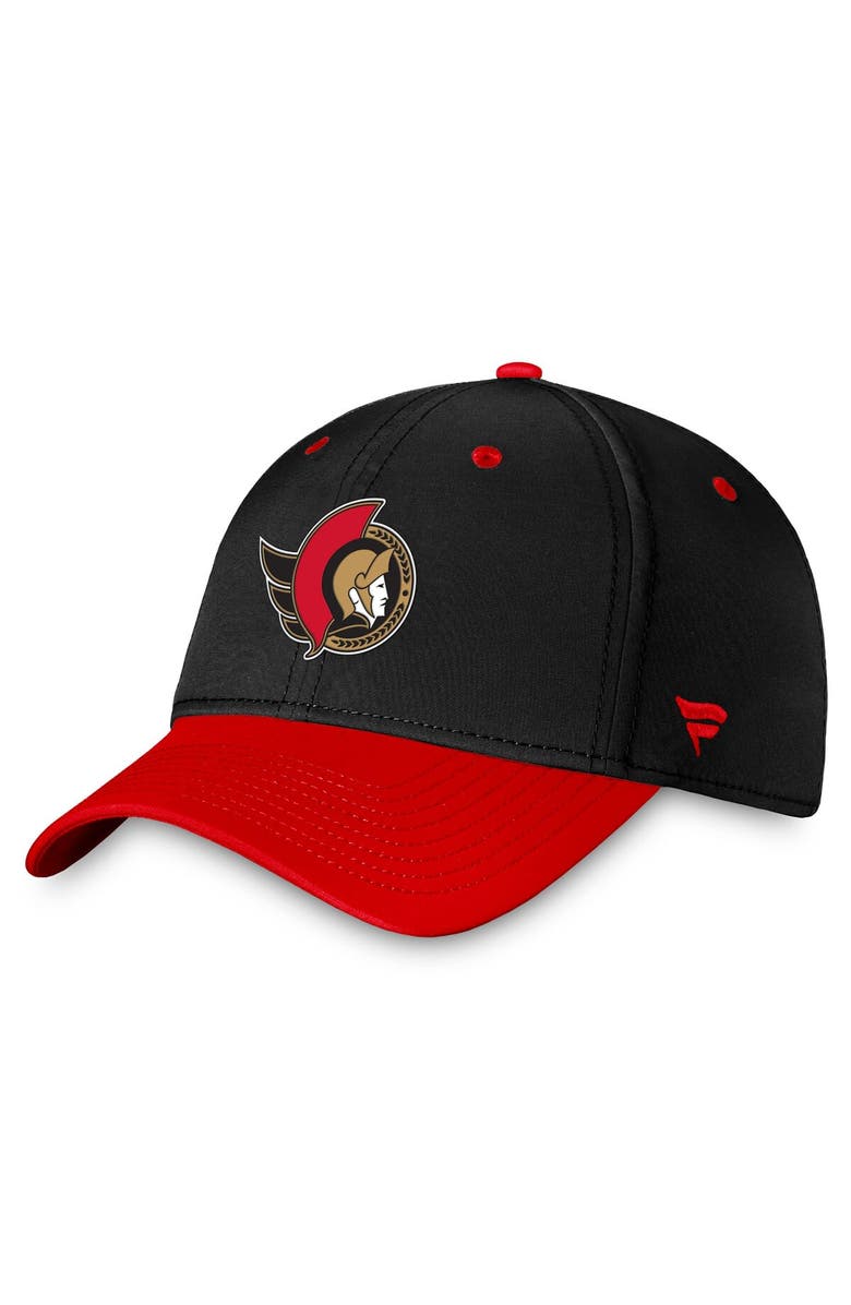 FANATICS Men's Fanatics Branded Black/Red Ottawa Senators Authentic Pro Rink Two-Tone Flex Hat, Main, color,