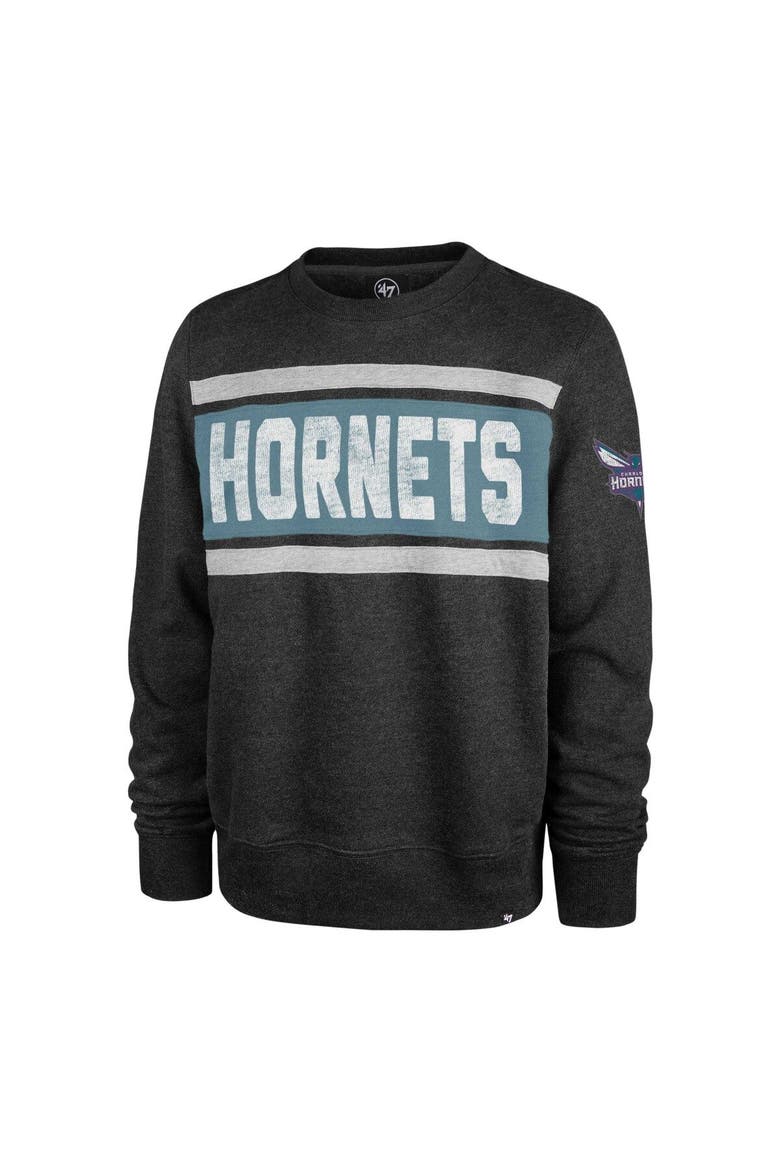 Men's '47 Heather Black Charlotte Hornets Tribeca Emerson Pullover Sweatshirt, Alternate, color, Heather Black
