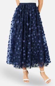 Yumi Mesh Floral Applique Midi Skirt