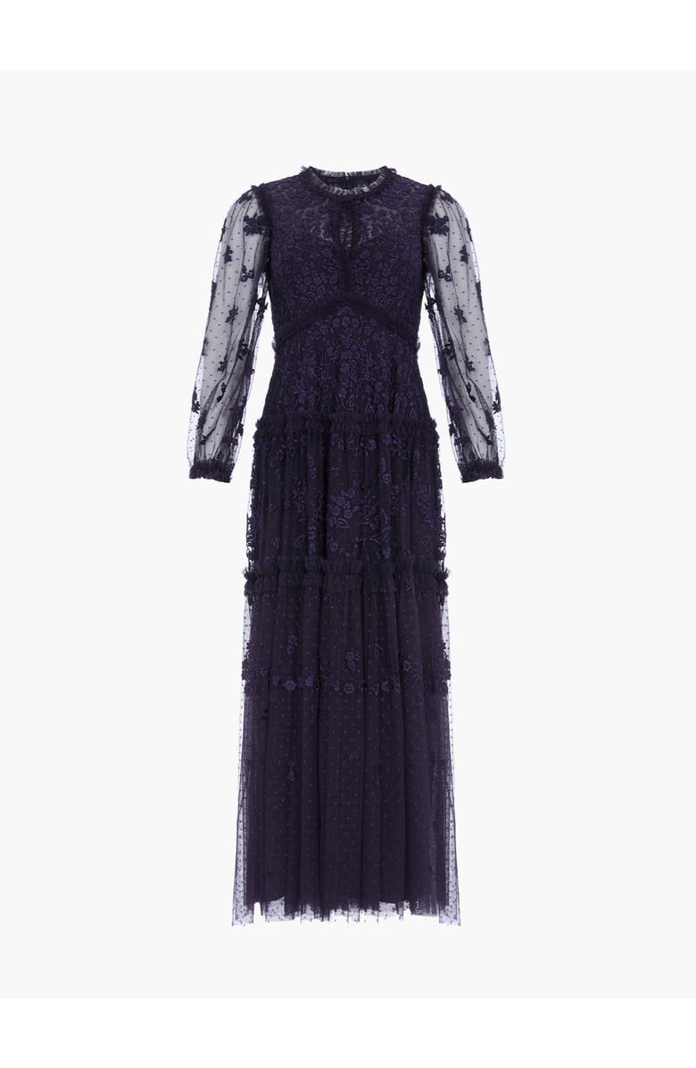 Needle & Thread Autumn Lace Long Sleeve Ankle Gown, Alternate, color, Midnight