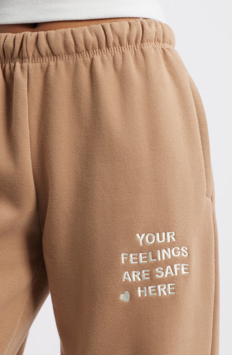HAPPY CAMP3R Feelings Are Safe Here Embroidered Sweatpants, Alternate, color, Almond
