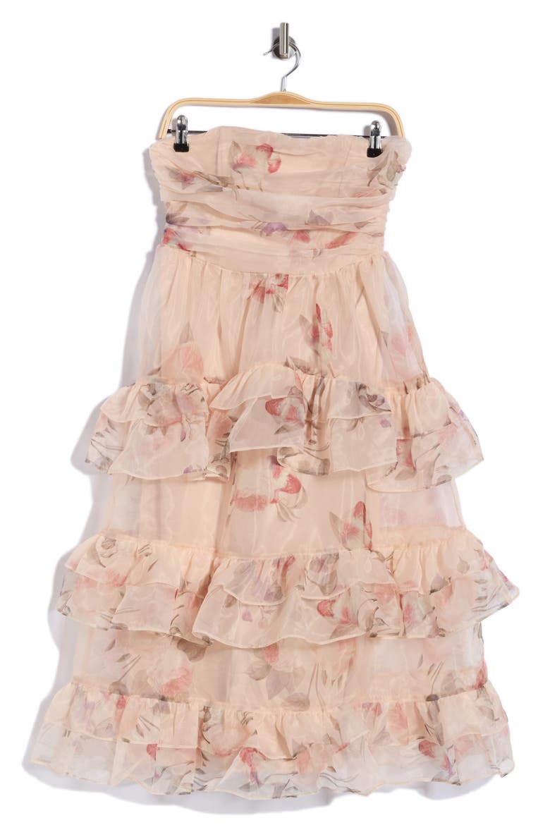 Marigold Strapless Tiered Dress, Main, color, MAUVE FLORAL
