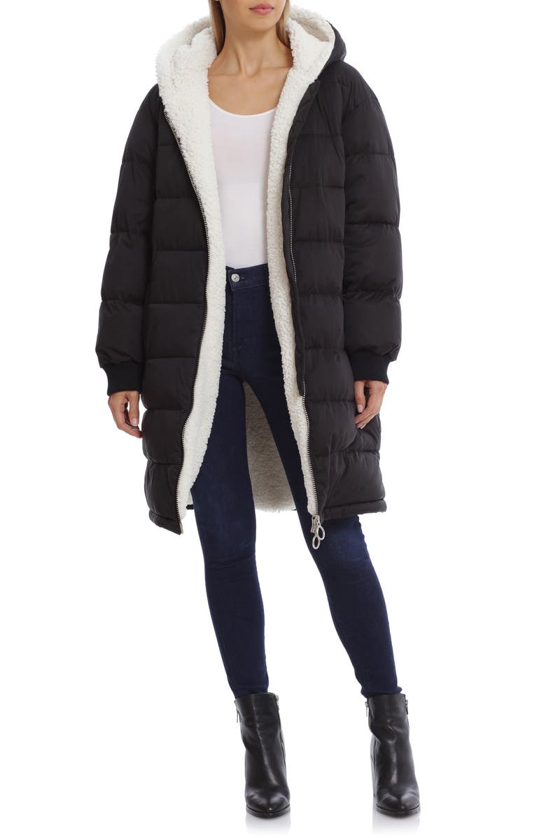 Avec Les Filles Thermal Puff<sup>™</sup> Faux Shearling Lined Hooded Puffer Coat, Main, color, 