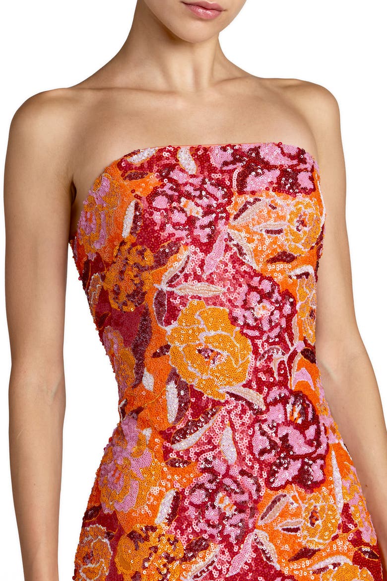 Strapless Floral Sequin Midi Dress, Alternate, color, Tangerine Multi