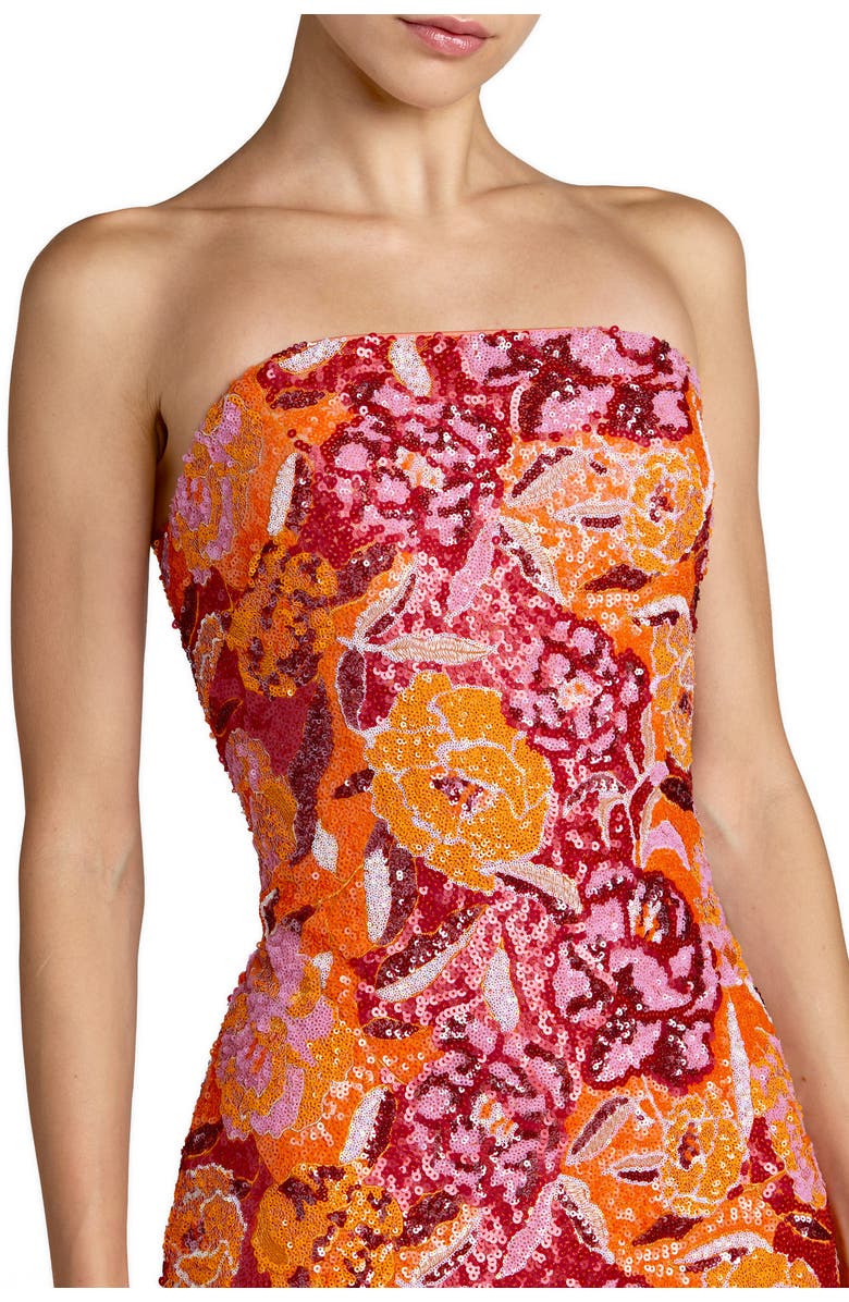 Mac Duggal Strapless Floral Sequin Midi Dress, Alternate, color, Tangerine Multi