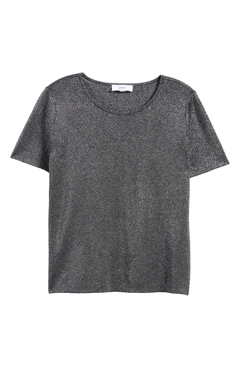 CeCe Metallic Sparkle Short Sleeve Sweater, Alternate, color, Midnight Black