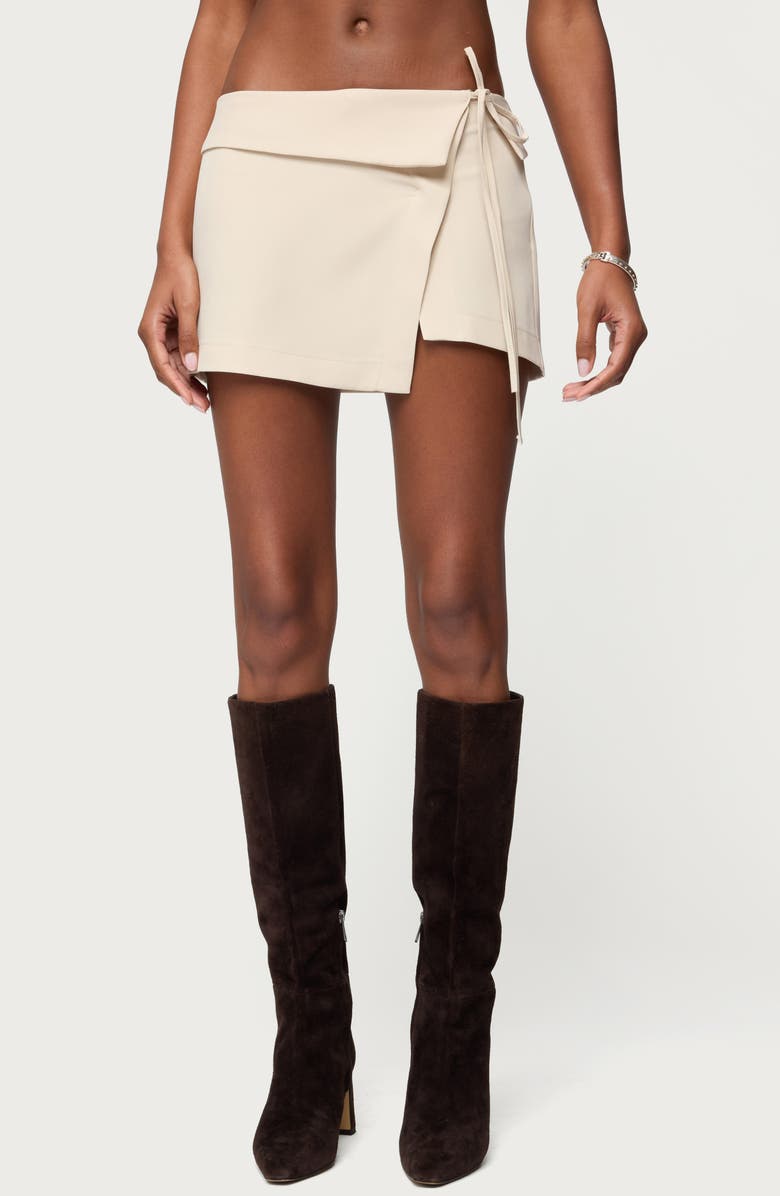 EDIKTED Selena Asymmetric Wrap Miniskirt, Main, color, Beige
