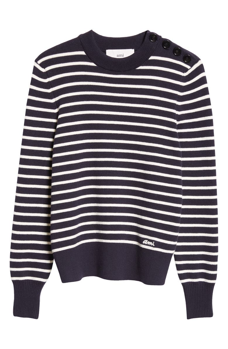 AMI PARIS Sailor Stripe Cotton & Wool Crewneck Sweater, Alternate, color, 