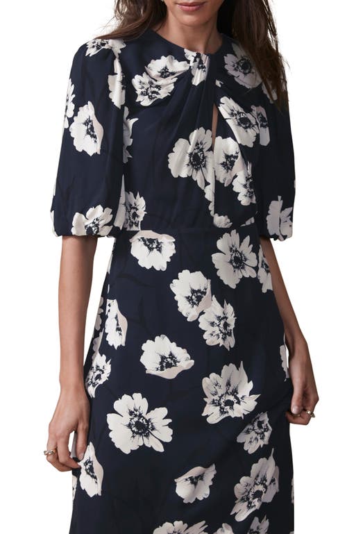 Mint Velvet Garden-print Midi Dress In Black