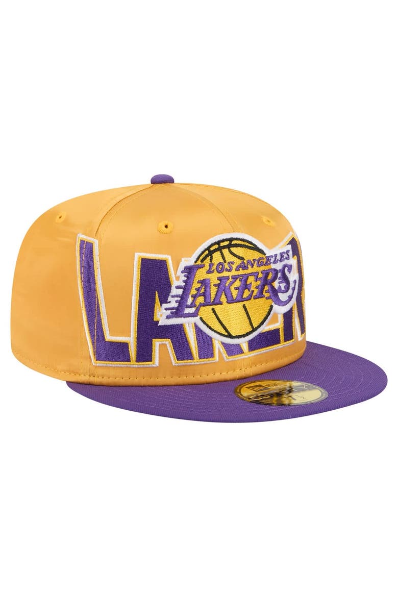 Men's New Era Gold/Purple Los Angeles Lakers Satin Two-Tone 59FIFTY Fitted Hat, Alternate, color, Gold