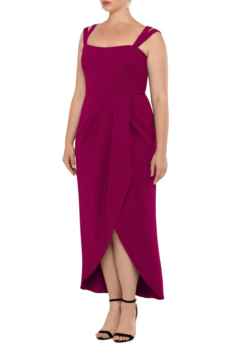 Xscape Evenings Xscape Side Ruched Double Strap Crepe Gown, Alternate, color,