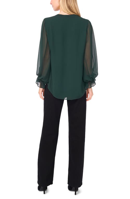 Vince Camuto Ruffle Cuff Split Neck Top In Green