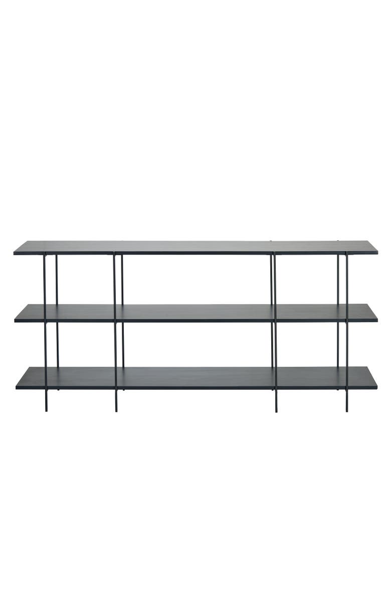 Storied Home Long Wood and Metal 3-Tier Modern Shelf, Black, Main, color, Black