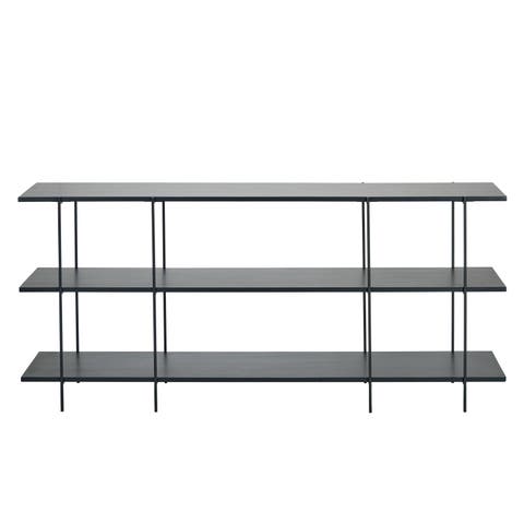 Long Wood and Metal 3-Tier Modern Shelf, Black