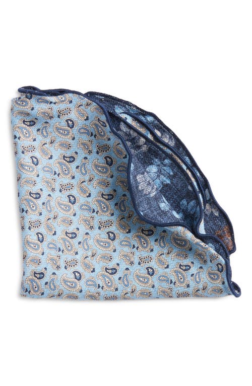 EDWARD ARMAH Paisley & Leaf Print Reversible Silk Pocket Circle in Blue 