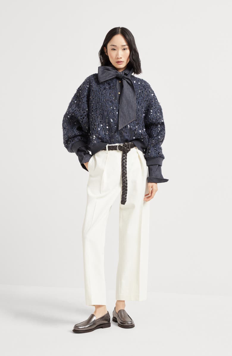 Brunello Cucinelli Dazzling croc embroidery cardigan, Alternate, color, Navy Blue