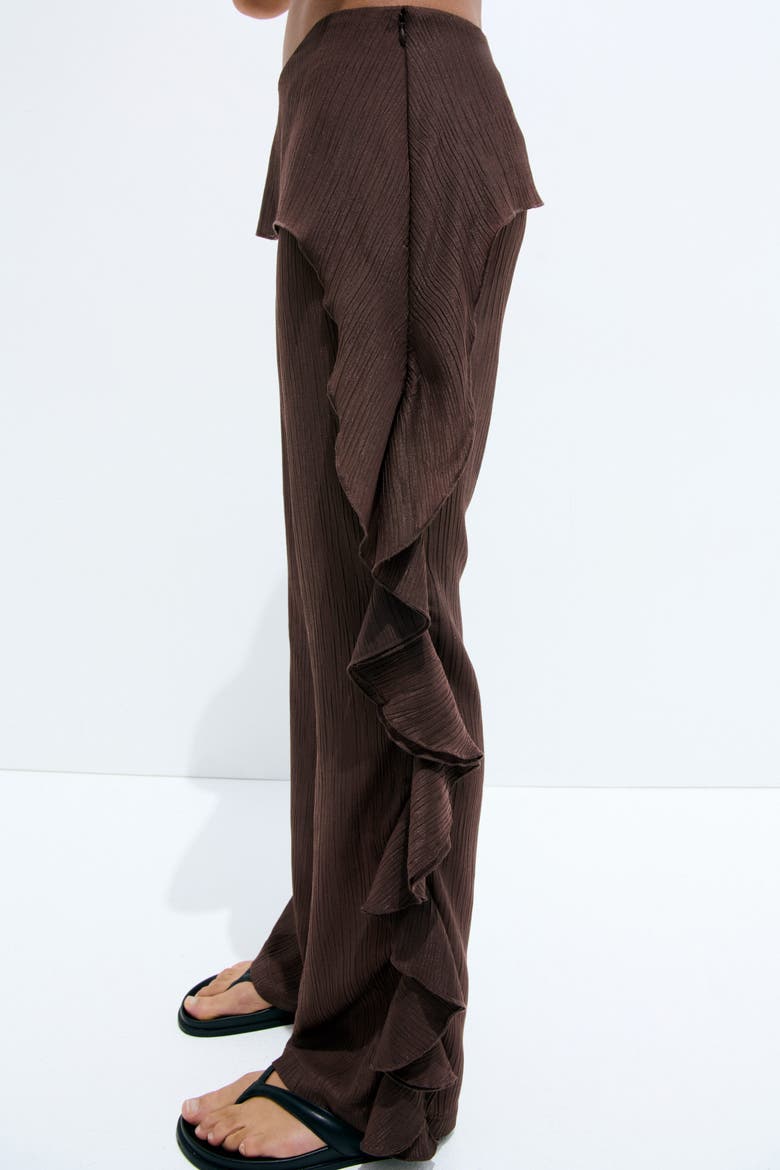Flounced Crinkled Pants, Alternate, color, Dark brown