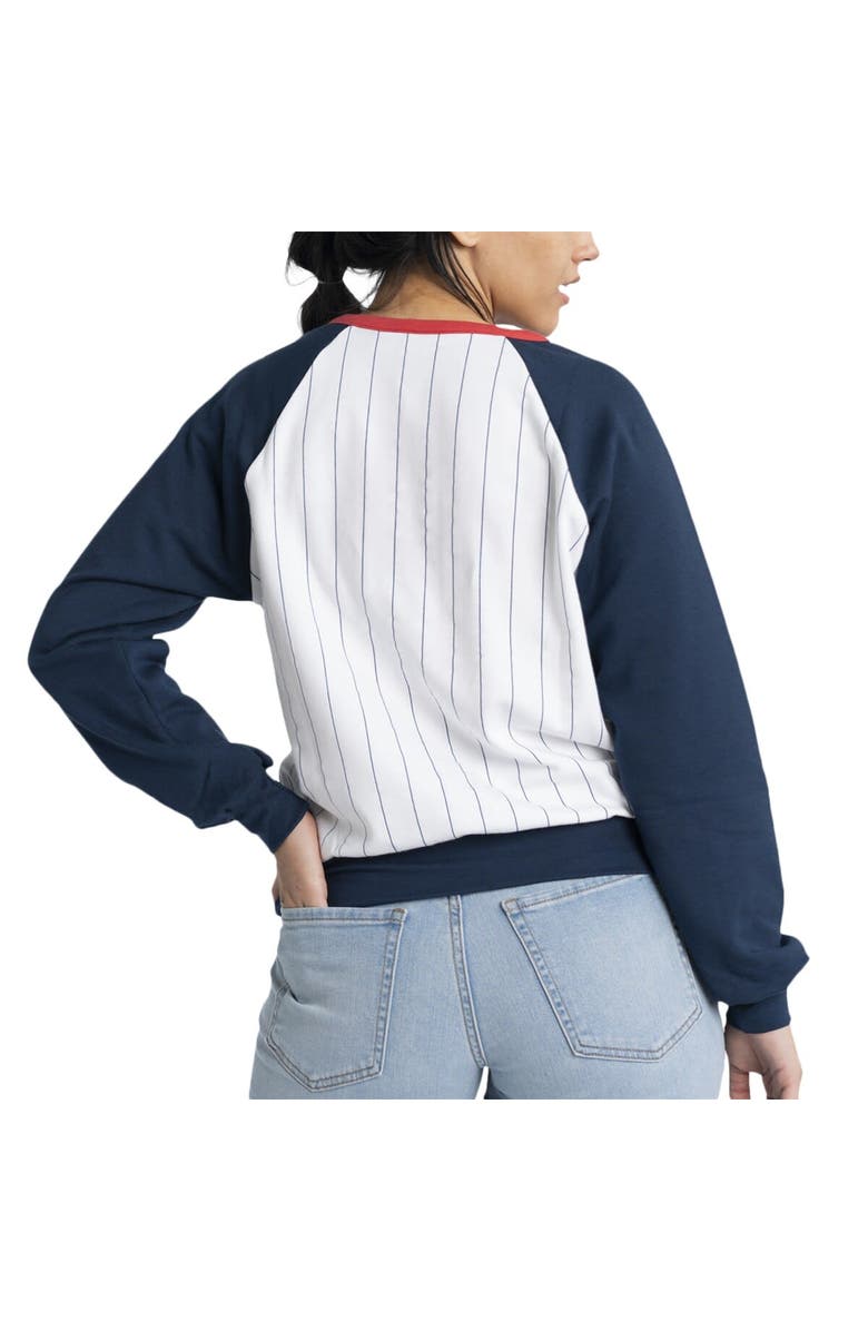 LUSSO Women's Lusso White/Navy Atlanta Braves Mack Fleece V-Neck Pullover Top, Alternate, color, 