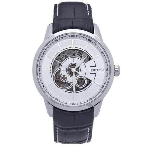 Davies Semi-Skeleton Leather-Band Watch
