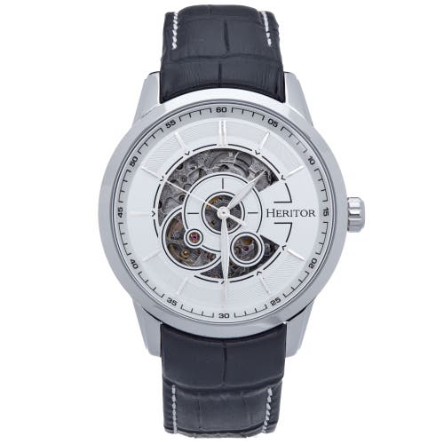 Heritor Automatic Davies Semi-Skeleton Leather-Band Watch in Silver/white at Nordstrom