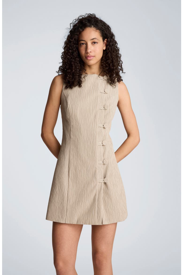 Texture Button Front Sleeveless Sheath Dress, Alternate, color, BURLAP