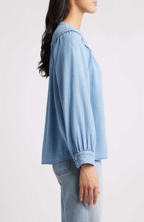 Wit & Wisdom Split Neck Balloon Sleeve Top In Light Blue